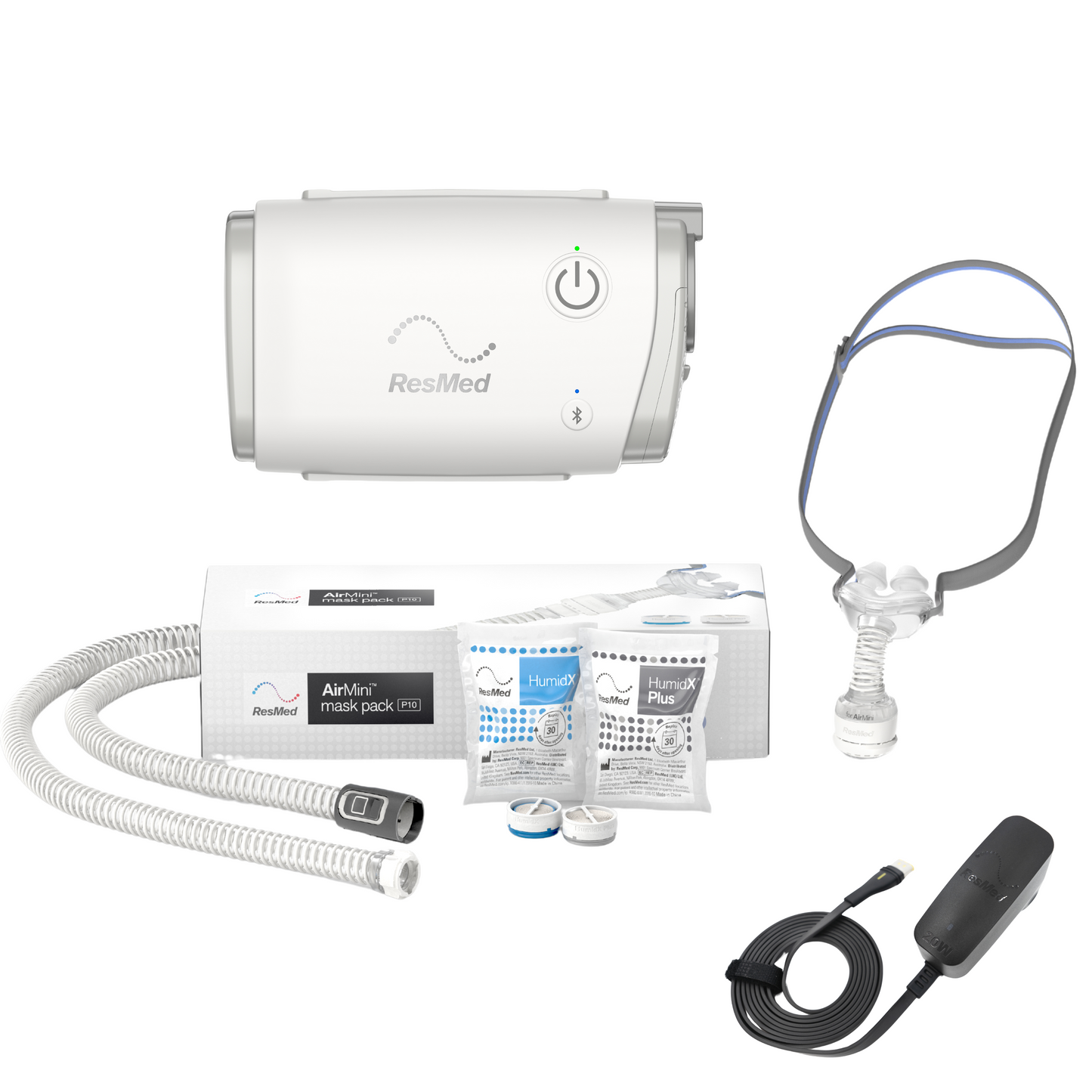 Pack d'installation de la machine CPAP de voyage Airmini Autoset + masque facial complet AirMini F20