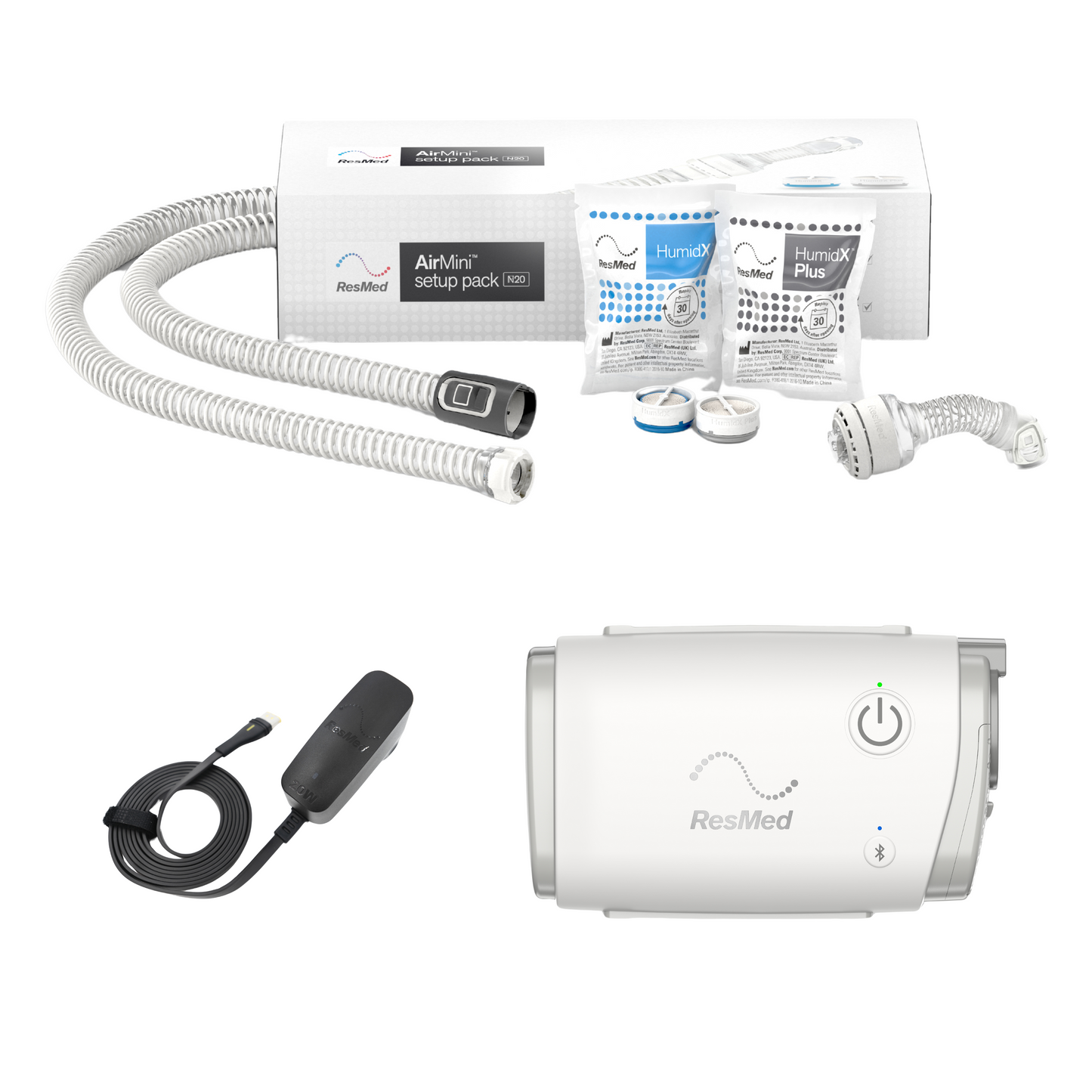 Pack d'installation de la machine CPAP de voyage Airmini Autoset + masque facial complet AirMini F20